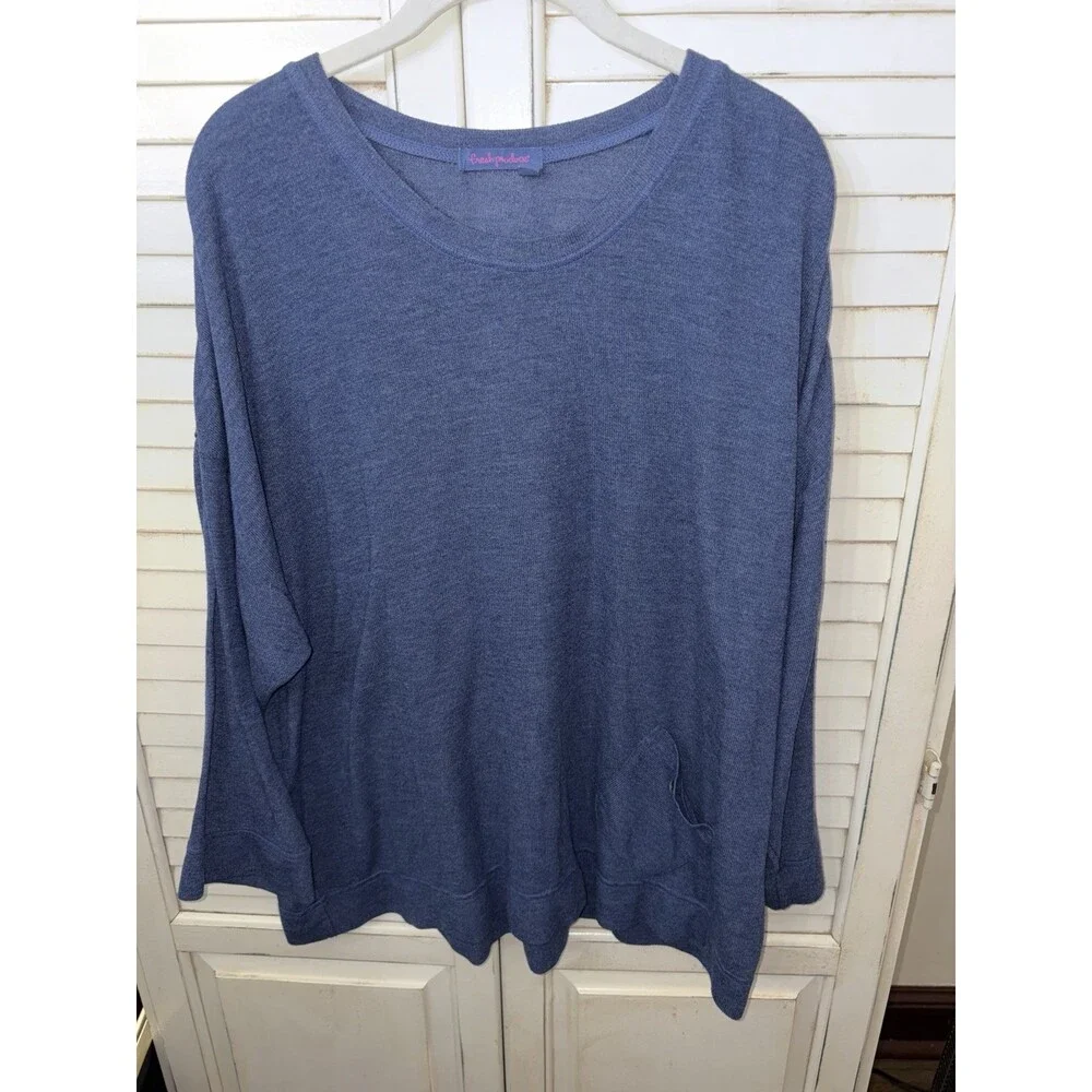 Fresh Produce Blue Cotton L/S Pullover Coastal Beach Sweater One size USA